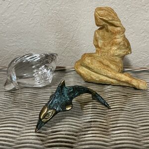 Verdigris On Brass Dolphin Figurine Paperweight MCM Collectible Vintage